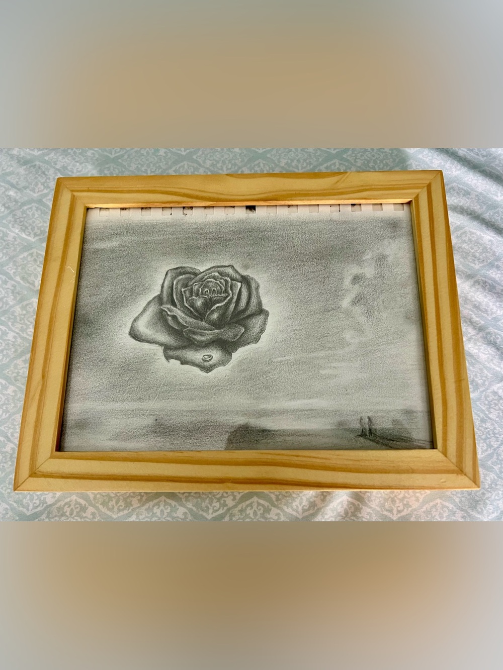 Framed Black Rose Pencil Sketch Wall Art